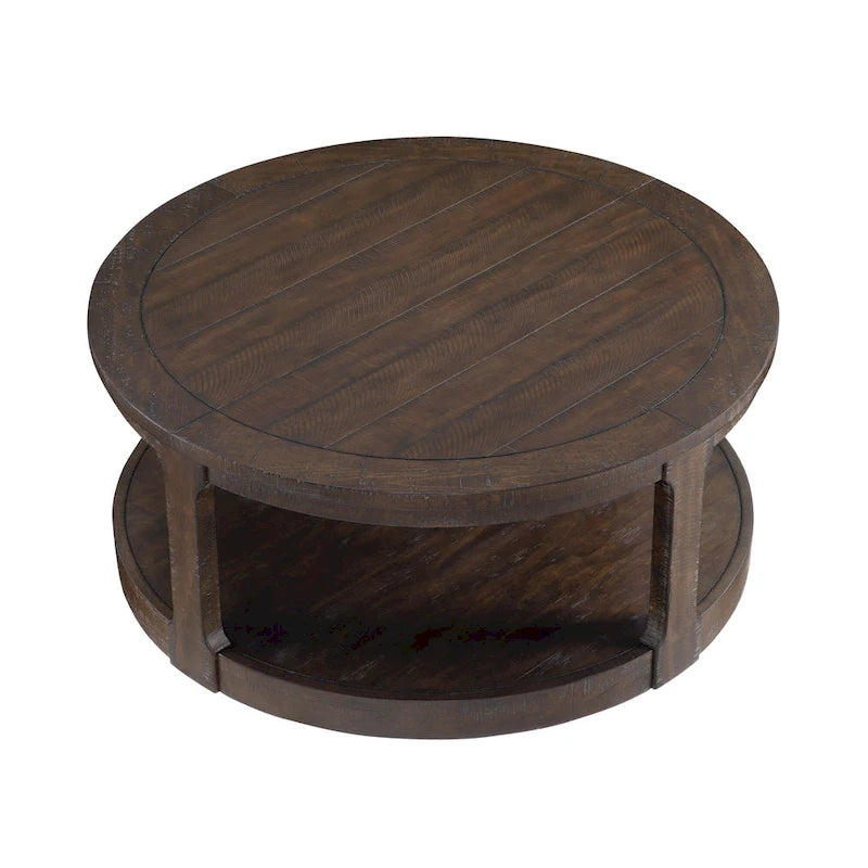 40 inch Large Curved 2 Tier Traditional Round Circle Wooden Center Coffee Table,Mid Century Vintage Design Rounded Wooden Table