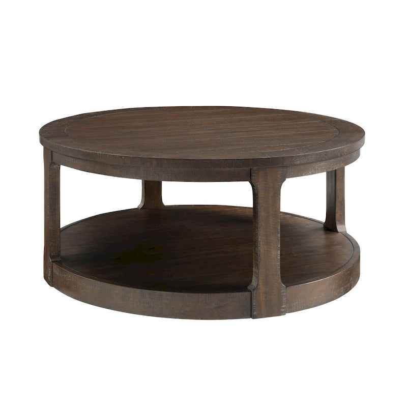 40 inch Large Curved 2 Tier Traditional Round Circle Wooden Center Coffee Table,Mid Century Vintage Design Rounded Wooden Table