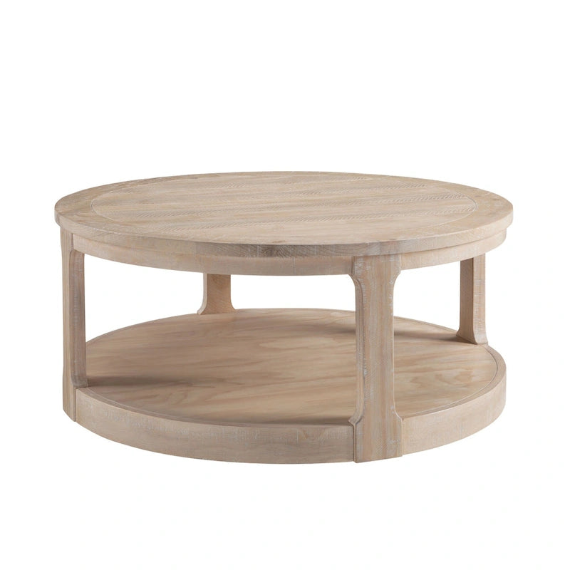 40 inch Large Curved 2 Tier Traditional Round Circle Wooden Center Coffee Table,Mid Century Vintage Design Rounded Wooden Table