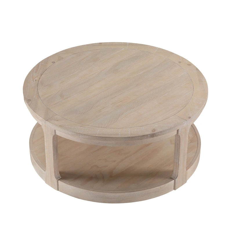 40 inch Large Curved 2 Tier Traditional Round Circle Wooden Center Coffee Table,Mid Century Vintage Design Rounded Wooden Table