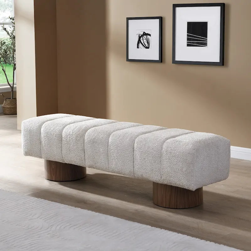 Upholstered Dining Bench, No-Assembly Entryway & Bedroom Ottoman with Sturdy Wood Legs