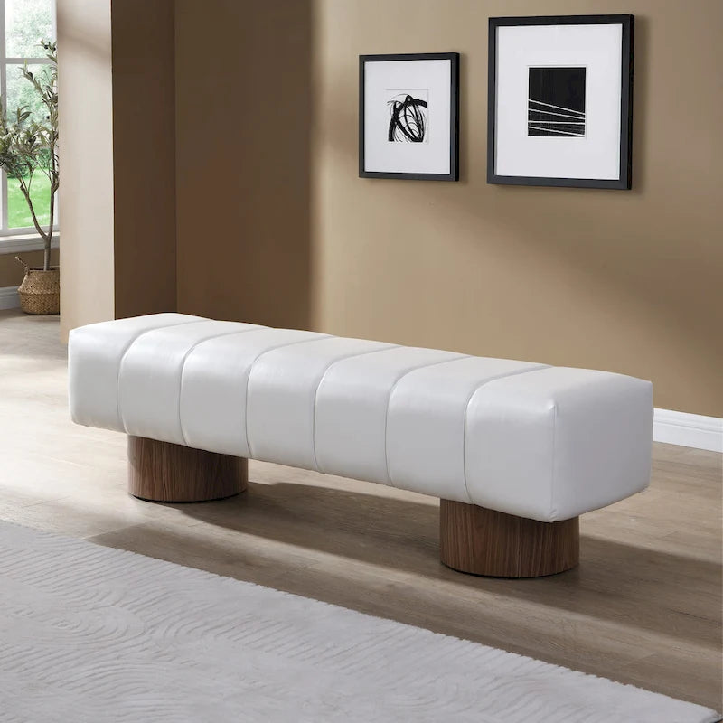 Upholstered Dining Bench, No-Assembly Entryway & Bedroom Ottoman with Sturdy Wood Legs