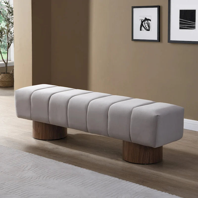 Upholstered Dining Bench, No-Assembly Entryway & Bedroom Ottoman with Sturdy Wood Legs