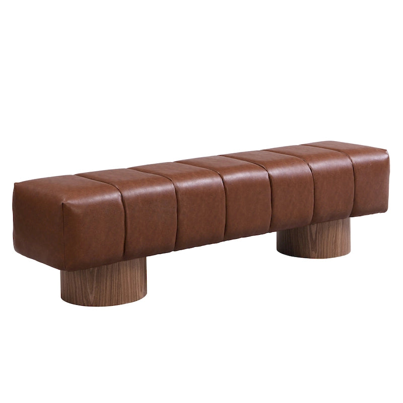 Upholstered Dining Bench, No-Assembly Entryway & Bedroom Ottoman with Sturdy Wood Legs