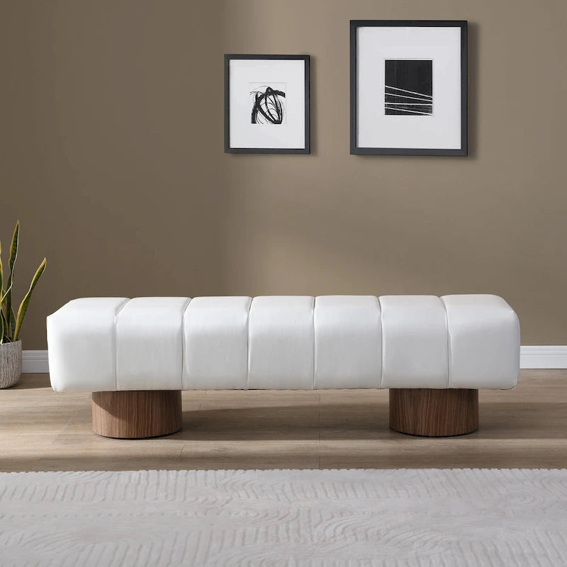 Upholstered Dining Bench, No-Assembly Entryway & Bedroom Ottoman with Sturdy Wood Legs