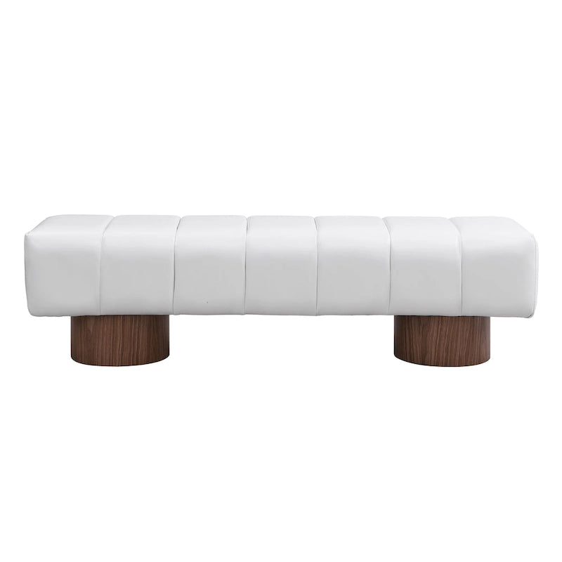 Upholstered Dining Bench, No-Assembly Entryway & Bedroom Ottoman with Sturdy Wood Legs