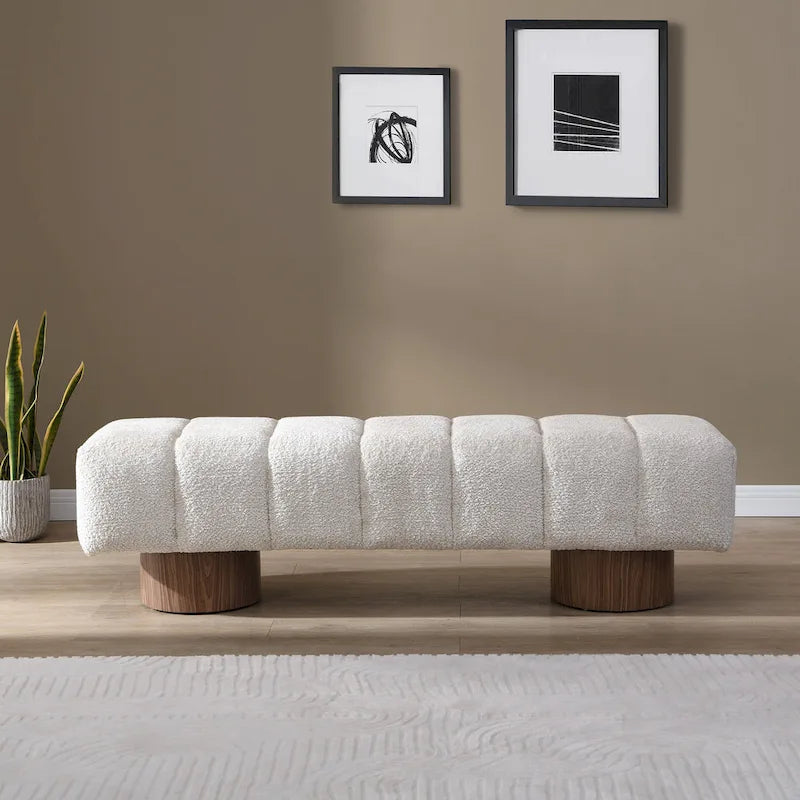 Upholstered Dining Bench, No-Assembly Entryway & Bedroom Ottoman with Sturdy Wood Legs