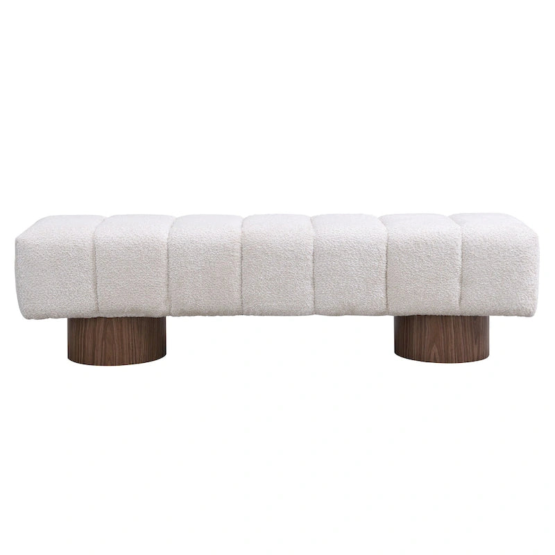 Upholstered Dining Bench, No-Assembly Entryway & Bedroom Ottoman with Sturdy Wood Legs