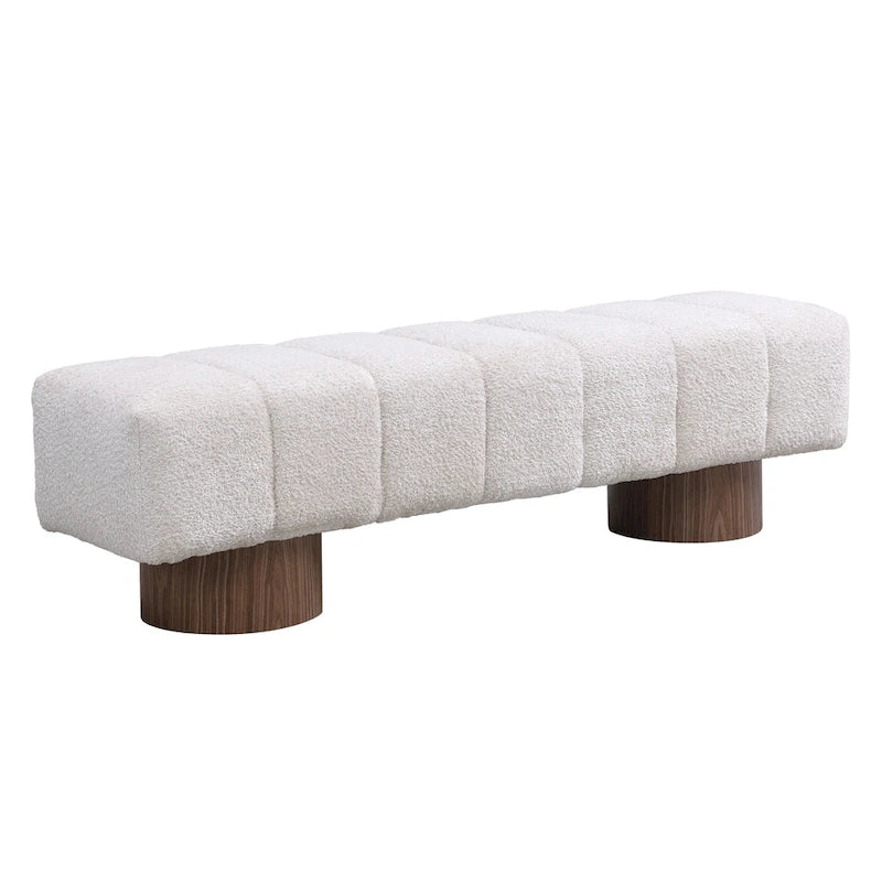 Upholstered Dining Bench, No-Assembly Entryway & Bedroom Ottoman with Sturdy Wood Legs