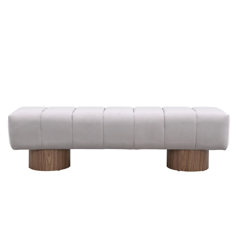 Upholstered Dining Bench, No-Assembly Entryway & Bedroom Ottoman with Sturdy Wood Legs