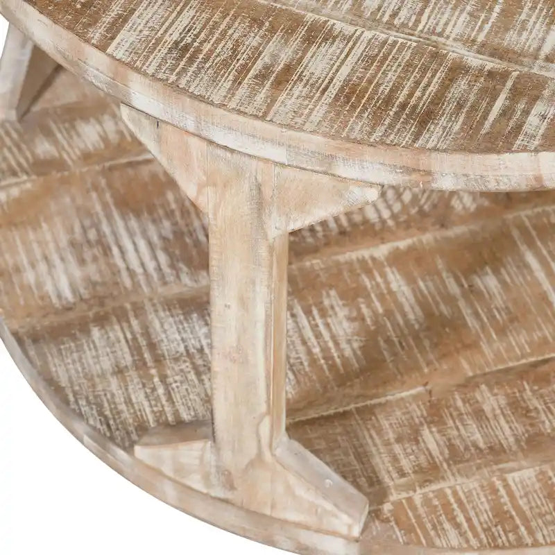 Two Tier Handmade Round End Table - 22 - Beige