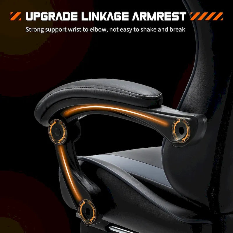 Black+ Gray Ergonomic PU Leather 360 Swivel Gaming Recliner with Footrest, Headrest, Lumbar Support, Adjustable Height