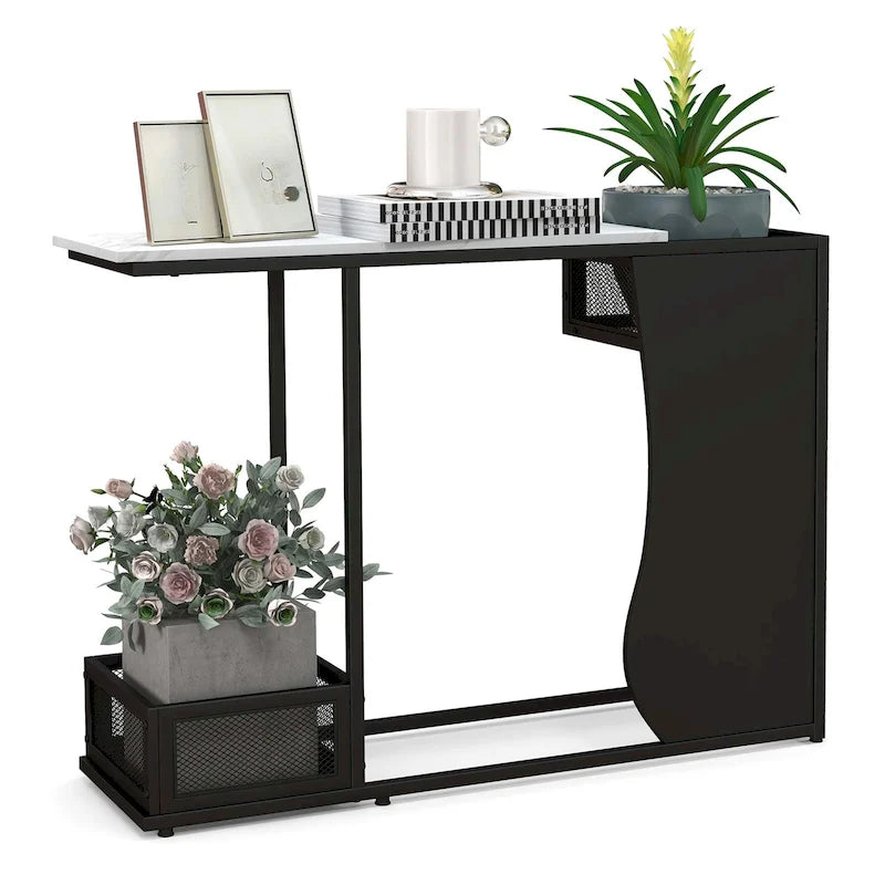 43.5 Console Table with Faux Marble Top & 2 Storage - See Details