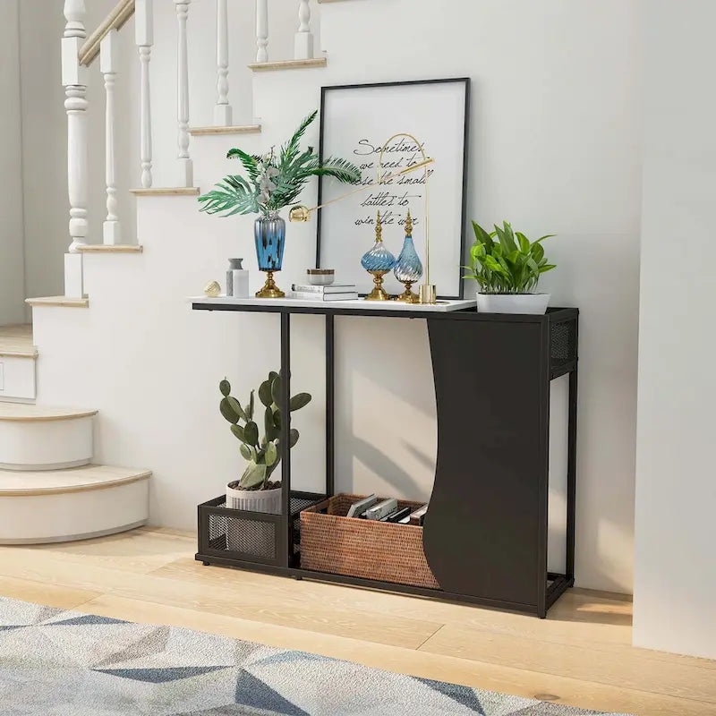 43.5 Console Table with Faux Marble Top & 2 Storage - See Details