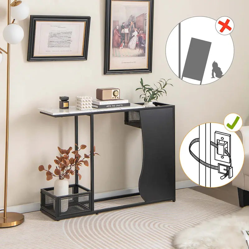 43.5 Console Table with Faux Marble Top & 2 Storage - See Details