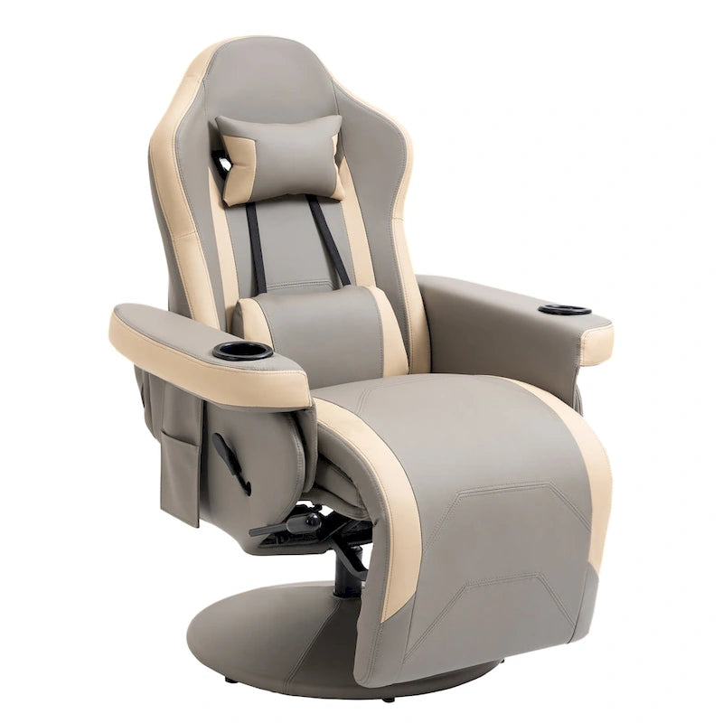 Manual Recliner Armchair PU Leather Lounge Chair w/ Adjustable Leg Rest, 135 Reclining Function, 360 Swivel, Cup Holder
