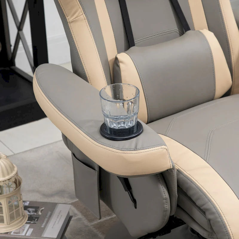 Manual Recliner Armchair PU Leather Lounge Chair w/ Adjustable Leg Rest, 135 Reclining Function, 360 Swivel, Cup Holder