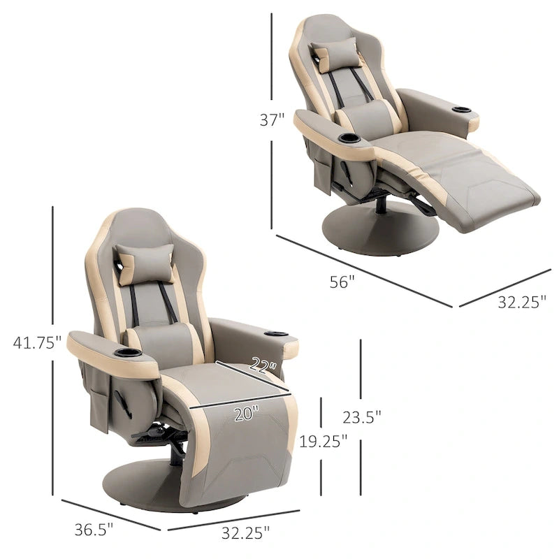 Manual Recliner Armchair PU Leather Lounge Chair w/ Adjustable Leg Rest, 135 Reclining Function, 360 Swivel, Cup Holder