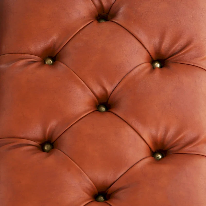 Tan Tufted Faux Leather and Distressed Metal 17-inch High Storage Bench