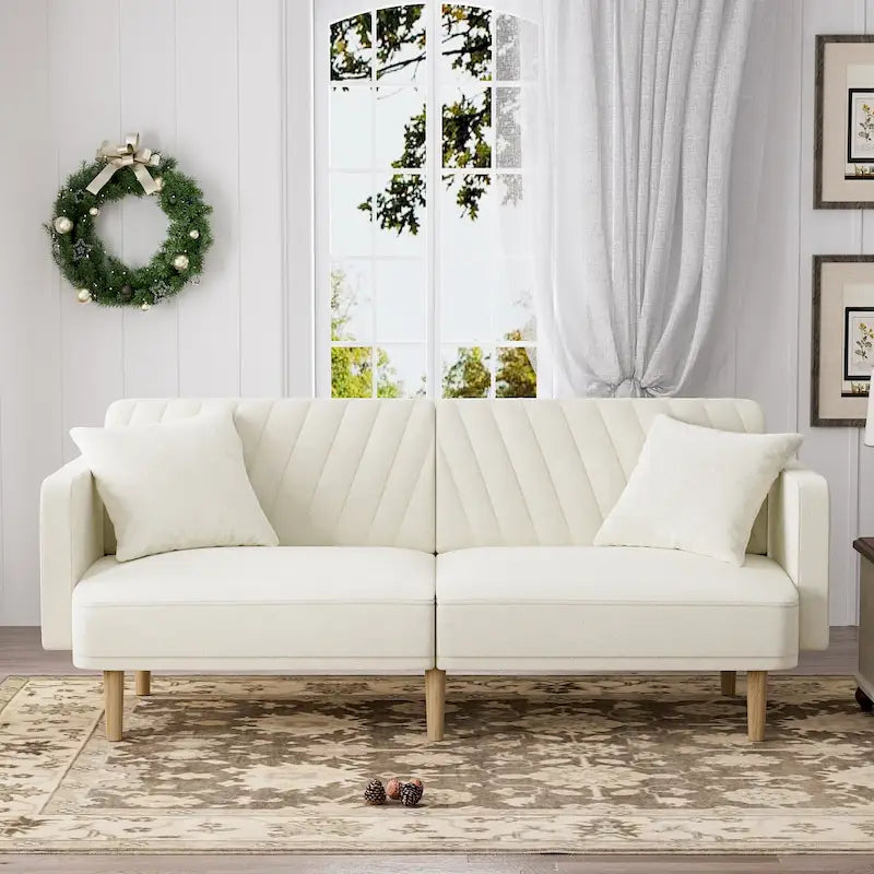Upholstered Tufted Convertible Futon Sofa Bed, Velvet Sleeper Couch, 3 Seater Tufted Sofa with Adjustable Backrests