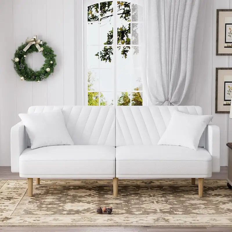 Upholstered Tufted Convertible Futon Sofa Bed, Velvet Sleeper Couch, 3 Seater Tufted Sofa with Adjustable Backrests
