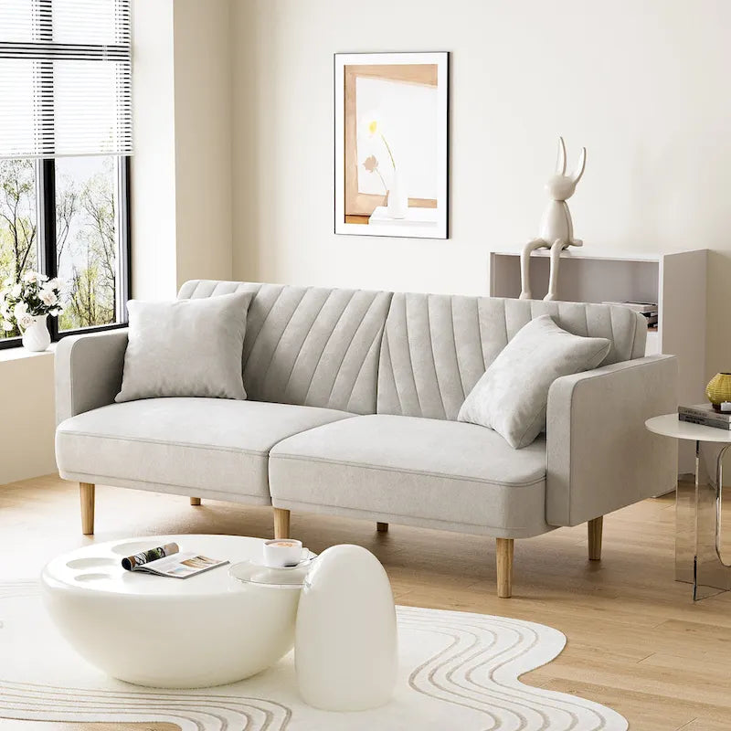 Upholstered Tufted Convertible Futon Sofa Bed, Velvet Sleeper Couch, 3 Seater Tufted Sofa with Adjustable Backrests