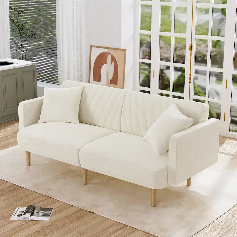 Upholstered Tufted Convertible Futon Sofa Bed, Velvet Sleeper Couch, 3 Seater Tufted Sofa with Adjustable Backrests