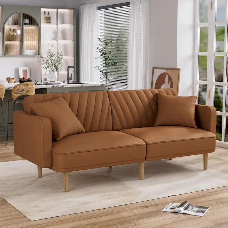 Upholstered Tufted Convertible Futon Sofa Bed, Velvet Sleeper Couch, 3 Seater Tufted Sofa with Adjustable Backrests