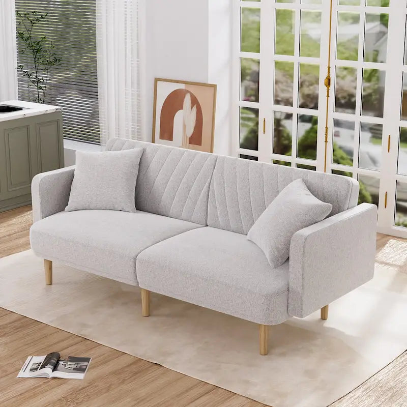 Upholstered Tufted Convertible Futon Sofa Bed, Velvet Sleeper Couch, 3 Seater Tufted Sofa with Adjustable Backrests