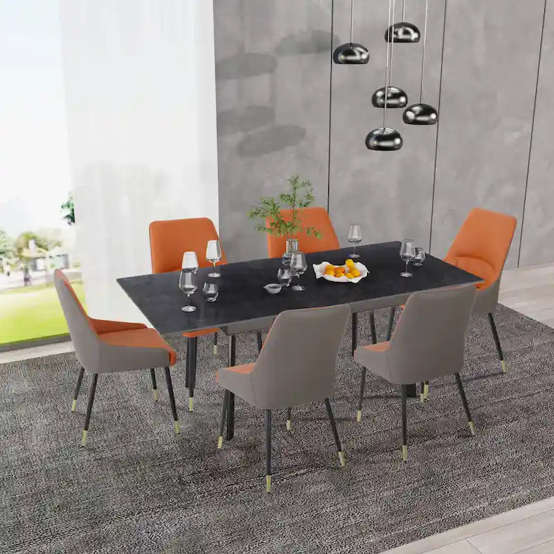 Extendable Kitchen Sintered Stone Material Rectangle Dining Table - 62.9x31.5x31.1 inch