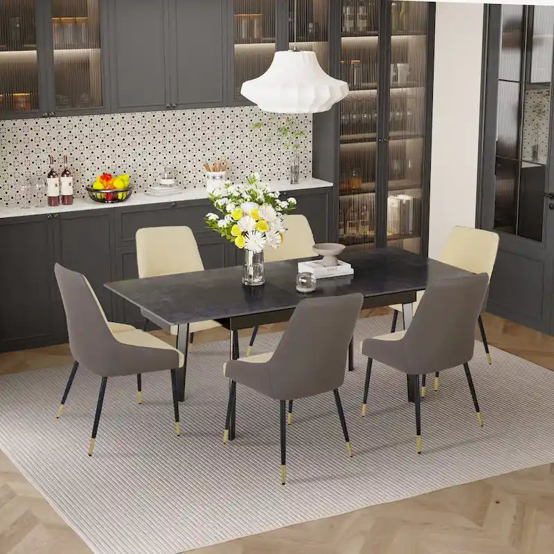 Extendable Kitchen Sintered Stone Material Rectangle Dining Table - 62.9x31.5x31.1 inch