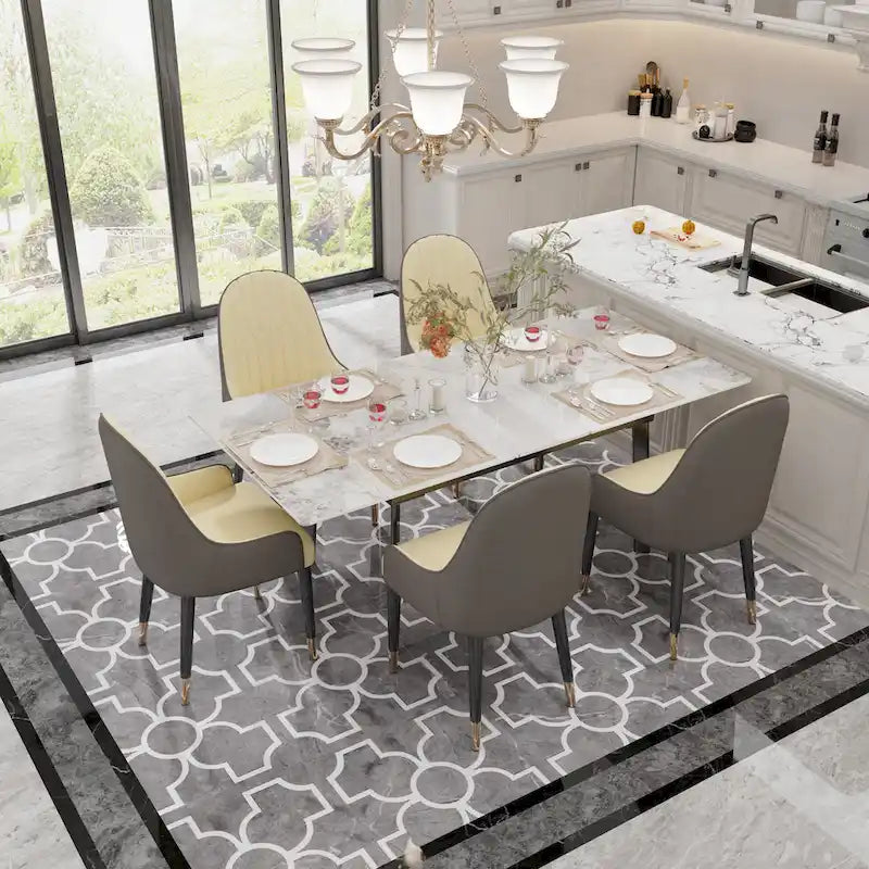 Extendable Kitchen Sintered Stone Material Rectangle Dining Table - 62.9x31.5x31.1 inch