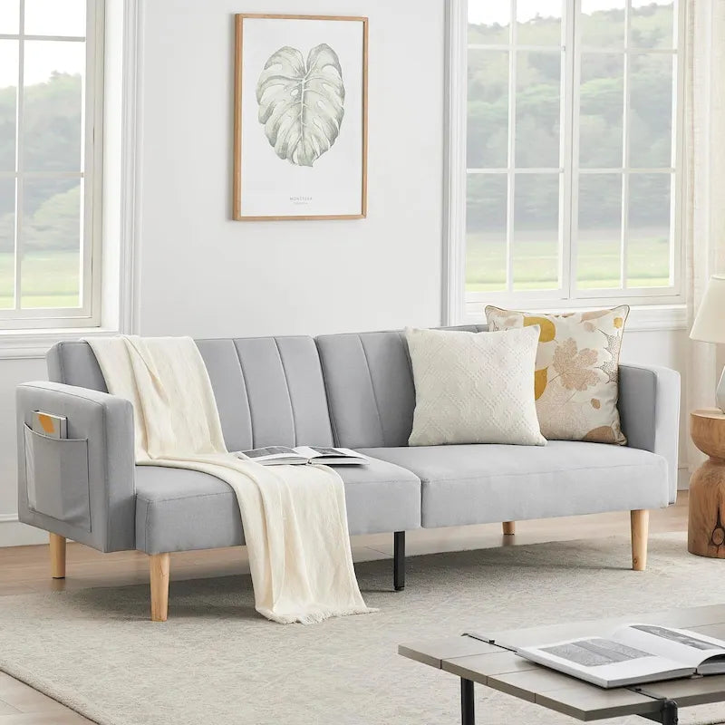 78.74Inch Modern Fabric Sofa Bed 3-in-1 Foldable Sleeper Sofa Bed