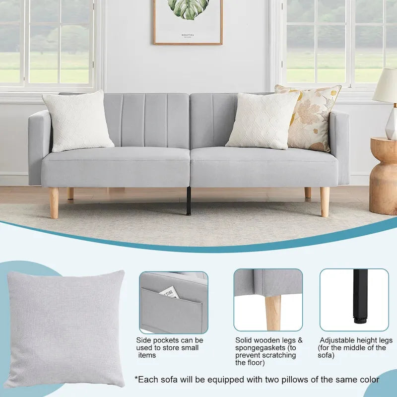 78.74Inch Modern Fabric Sofa Bed 3-in-1 Foldable Sleeper Sofa Bed