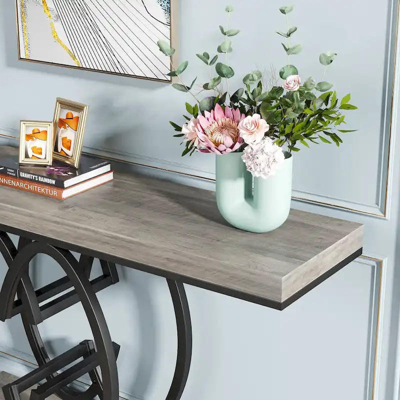 55 Inch Faux Marble Console Table Gold Sofa Table for Entryway