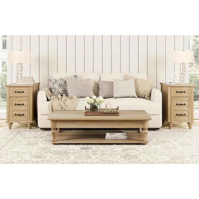 Modern End Table with Charging Station, Sofa Side Table with Storage