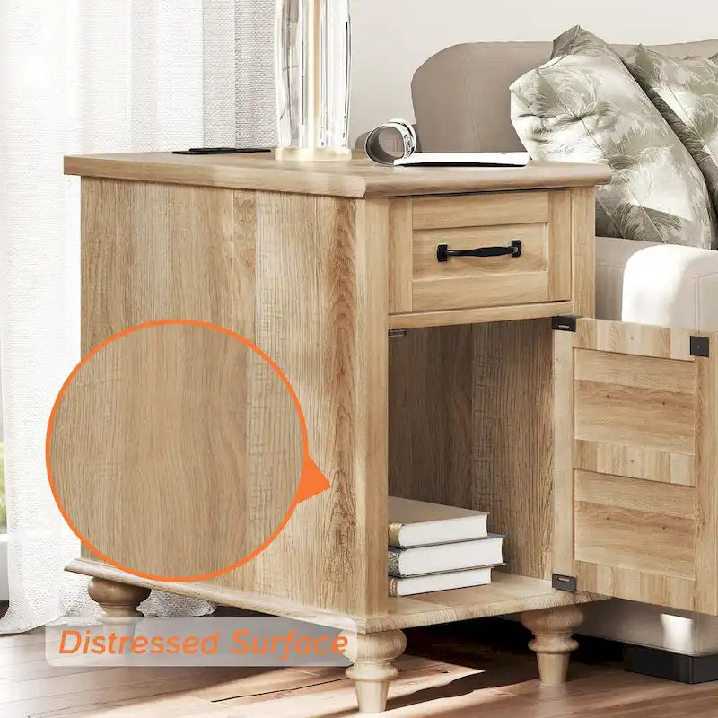 Modern End Table with Charging Station, Sofa Side Table with Storage