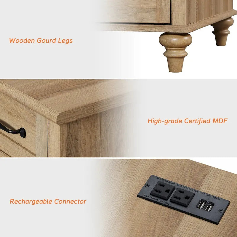 Modern End Table with Charging Station, Sofa Side Table with Storage