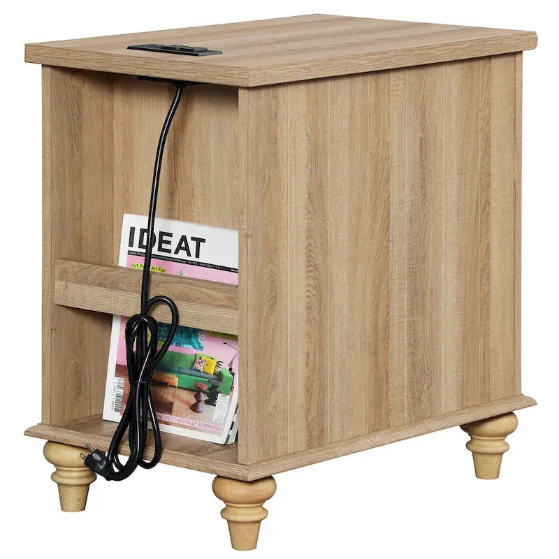 Modern End Table with Charging Station, Sofa Side Table with Storage