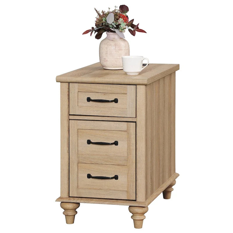 Modern End Table with Charging Station, Sofa Side Table with Storage