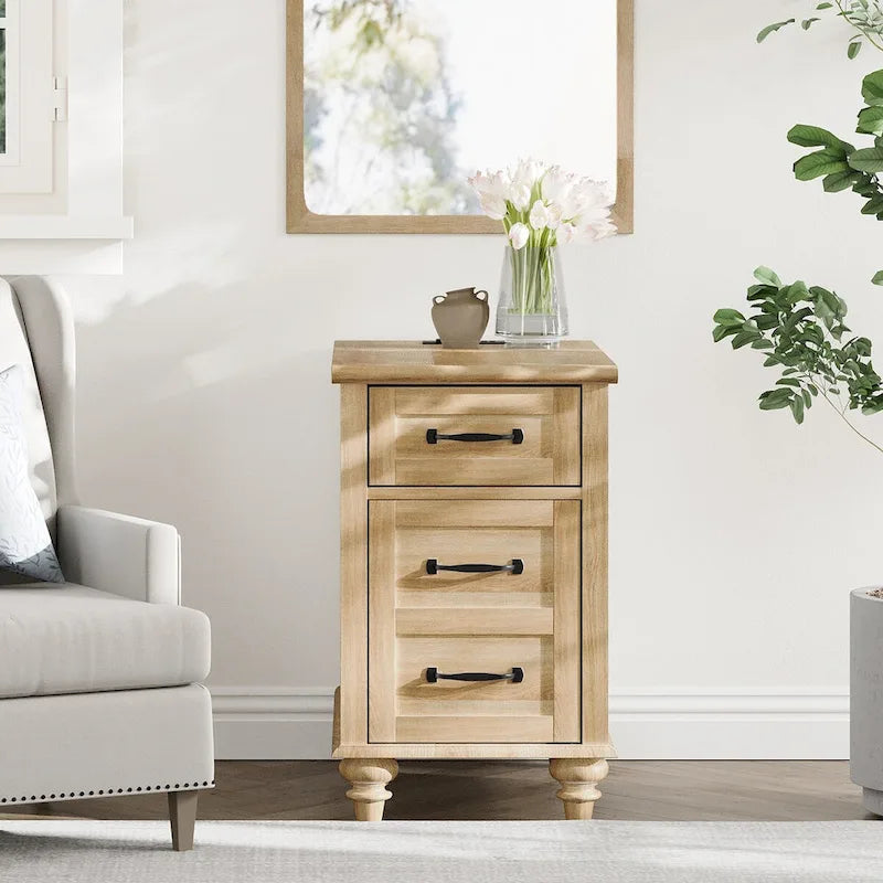 Modern End Table with Charging Station, Sofa Side Table with Storage