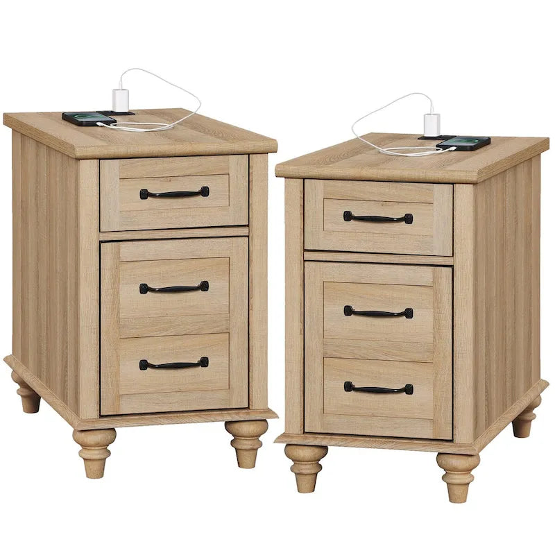 Modern End Table with Charging Station, Sofa Side Table with Storage