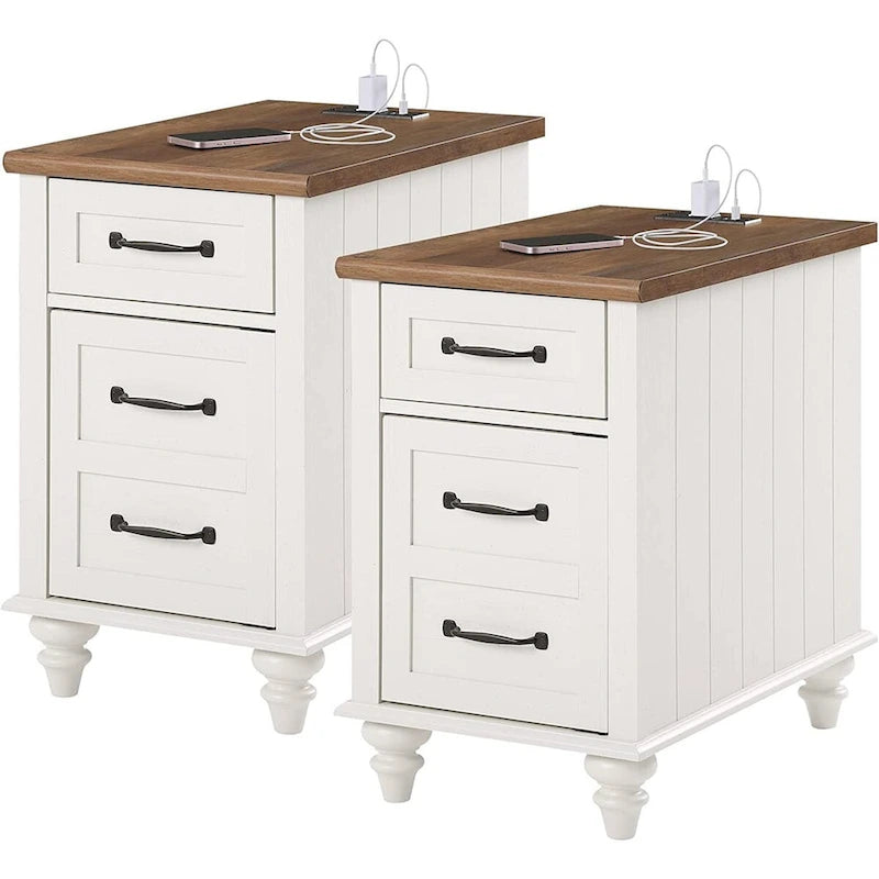 Modern End Table with Charging Station, Sofa Side Table with Storage