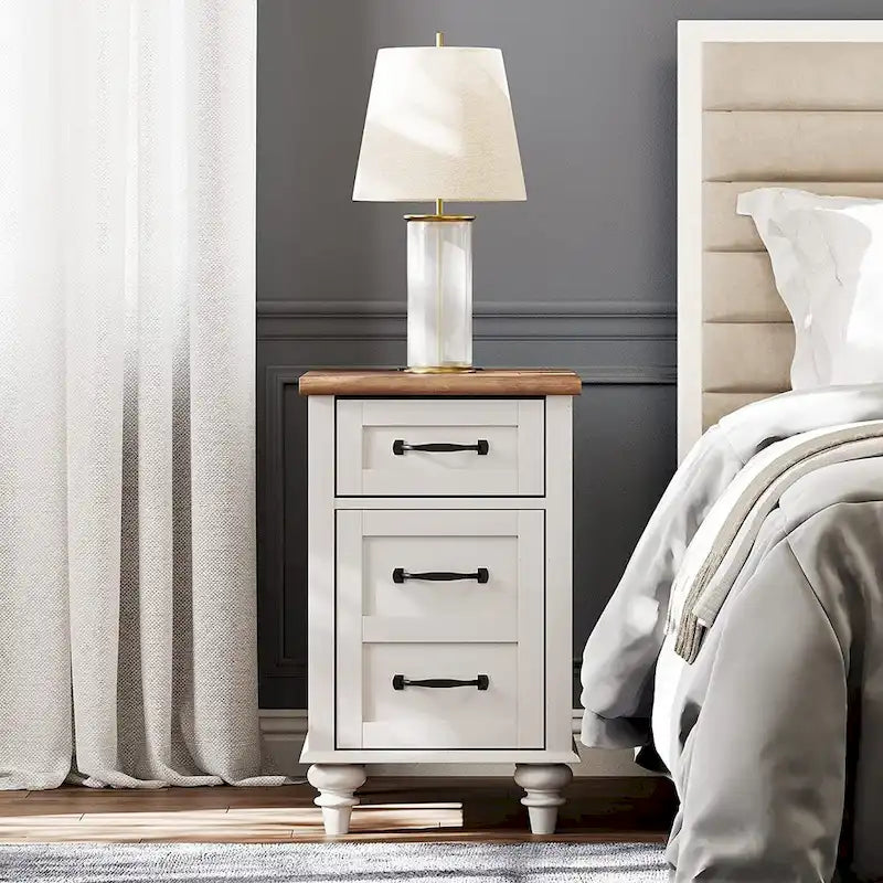 Modern End Table with Charging Station, Sofa Side Table with Storage