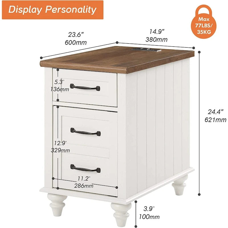 Modern End Table with Charging Station, Sofa Side Table with Storage