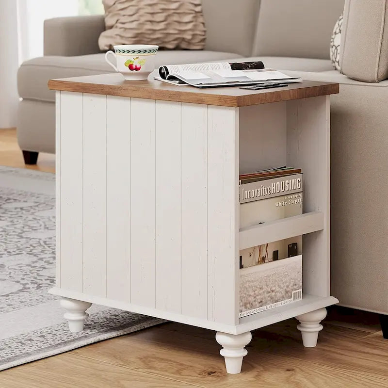 Modern End Table with Charging Station, Sofa Side Table with Storage