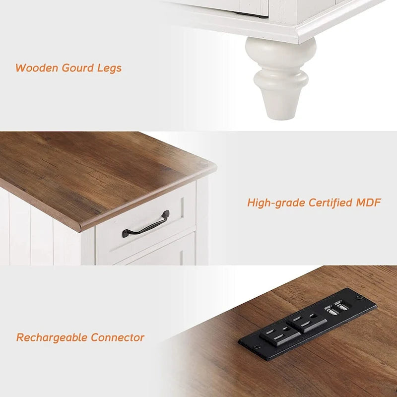 Modern End Table with Charging Station, Sofa Side Table with Storage