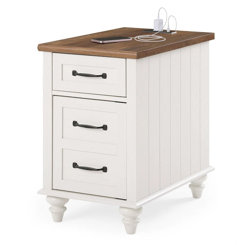 Modern End Table with Charging Station, Sofa Side Table with Storage