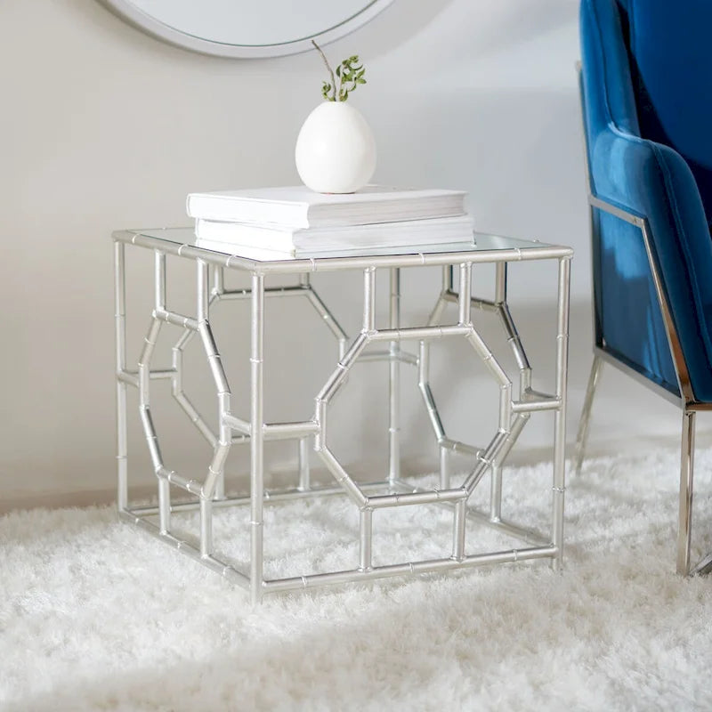 Silver/ Mirror Top Accent Table - 19 x 19 x 19 - 19Wx19Dx19H