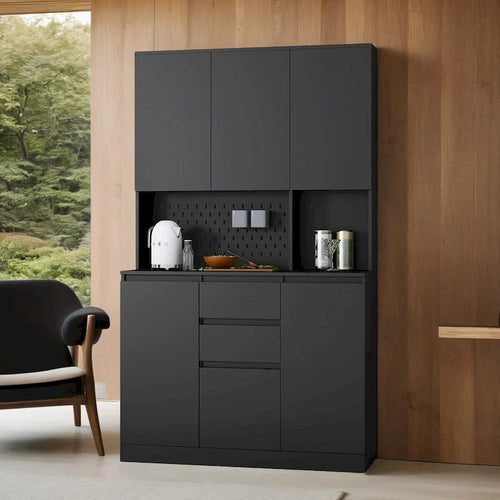 Dispensa da cucina indipendente con 6 ante, 3 ripiani e 1 cassetto, armadio versatile e mobile da cucina